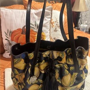 Patricia Nash Black and Yellow Lemon Print Shoulder Bag